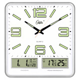 康巴丝（Compas）挂钟万年历温湿度钟表简约挂表客厅石英钟时钟C3073夜光闪银 37cm
