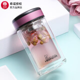 希诺（HEENOOR）玻璃杯女高颜值双层防烫保温花茶杯送老婆礼物办公车载泡茶水杯子 9752-短款珠光桃红-220ml