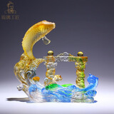 琉璃工艺品鲤鱼跃龙门轻奢摆件客厅电视柜办公室桌招财高档装饰品 鲤鱼跃龙门(送水晶底座）