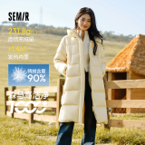森马（Semir）90%鸭绒羽绒服女长款宽松显瘦冬季轻暖连帽外套防水109724113001