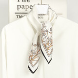 达芬奇密码纯真丝小方巾女装 春秋季薄款气质百搭桑蚕丝小方巾 节日生日礼物 花丛觅蝶 米白