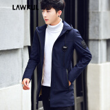 浪古秋冬季外套男加绒加厚衣服春秋季中长款男士夹克冲锋保暖潮流上衣 藏青色 L