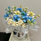 岁彩抱抱桶花束积木郁金香永生花拼装模型玩具送女朋友创意生日礼物桶 爱于心海(灯串+纸+丝带+叶)