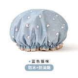 公曼桦 浴帽女双层防水洗头洗澡头套加厚淋浴帽洗澡用品防油烟防尘帽子 蓝色小猫（1个装）