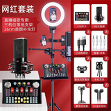 金运 声卡直播设备全套外置手机电脑录音户外主播唱歌话筒全套 k歌才艺专用-【声卡全套+振膜麦】-2.1米明肌灯