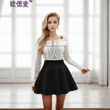 欧偲麦短裙半身裙子女防走光百褶裙春秋季高腰a字裙蓬蓬 5006 黑 XL
