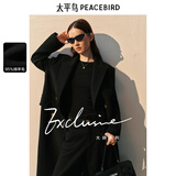 太平鸟时尚西装羊毛黑金大衣女2024冬装毛呢外套 黑色 XS