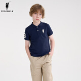 POLOWALK童装男童短袖POLO衫2025夏季新款保罗运动儿童翻领T恤上衣大马标 藏青 130 cm