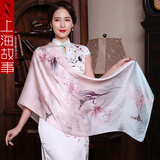 上海故事真丝丝巾女100%桑蚕丝纱巾高档披肩母亲节妈妈生日礼物送长辈礼盒 香榭百合 灰粉
