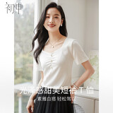 初申夏季短袖T恤女时尚优雅V领显瘦薄款针织T恤小衫S143T1585