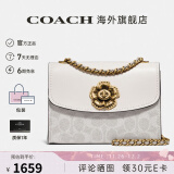 COACH蔻驰女包奢侈品大牌女士轻奢包包单肩斜挎小方包山茶花 浅卡其配白34256B4R7B