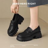 ZHR乐福鞋女经典英伦风粗跟单鞋女复古透气软底女皮鞋 JF67 黑色 38 