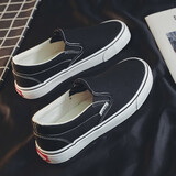 无鞋带帆布鞋女套脚白黑绿透气一脚蹬懒人鞋小众原创奶茶色板鞋子 黑色 38