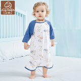 七彩博士婴儿睡袋春夏款竹棉睡袍防踢被神器男儿童睡衣夏季女宝宝睡裙四季 七分袖狐狸小象（竹棉） 90码【适用身高85-95cm】