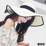 听风说沙滩帽子女夏海边凉帽太阳帽遮阳帽女士夏季防晒草帽 白色 均码