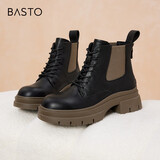 百思图靴子女冬季短靴女马丁靴英伦风CD320DD3 黑色/卡其色 36