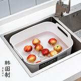 家の物语（KATEI STORY）韩国进口塑料洗菜盆水果蔬菜篮厨房移动水槽洗碗盆带把手沥水篮 白色