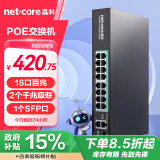 磊科（netcore）SG18P 16口百兆POE交换机2个千兆上联口+1个SFP光口 非网管型监控网络分线器 企业级交换器