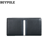 BOYPOLE新款男士真皮钱包卡包头层牛皮男包手拎包三款横条大容量钱包 黑色长款型