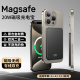 MUSTTRUE苹果磁吸充电宝20W无线快充超薄大容量移动电源MagSafe无线磁吸充电宝适用苹果华为小米 钛金灰【升级超薄磁吸丨5000mAh】