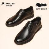 保罗盖帝（PLO-CART）软皮鞋男士商务休闲皮鞋舒适百搭系带软底鞋头层牛皮透气真皮鞋子 黑色 42