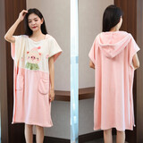 映季斗篷浴巾女生士可穿式可裹浴袍睡袍浴衣冬季浴裙速干吸水洗澡浴服 美猪粉 均码