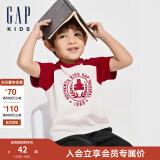 Gap男女幼童2024春秋新纯棉小熊logo撞色短袖T恤儿童装上衣 红白撞色586669批次1 110cm(4-5岁) 亚洲尺码