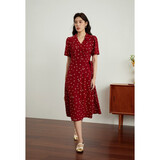 独束大码女装法式小翻领连衣裙女夏季新款遮肉显瘦雪纺裙子 红色-长款 2XL （尺码：4）