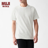 无印良品 MUJI 男式 粗细不均棉线 天竺编织 条纹短袖T恤 ABB04A0S 米白色X横条 XS
