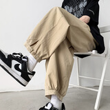 OEMG 工装裤男春秋夏季九分裤男宽松直筒日系潮牌休闲百搭束脚裤子男 卡其色常规 L