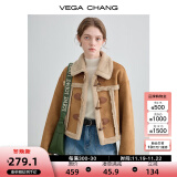 VEGA CHANG皮毛一体短外套女2024年秋冬宽松显瘦旷野美拉德毛绒保暖夹克外套 布朗棕（短款） S