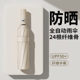 箱居全自动雨伞加固加厚结实抗风大号防晒遮阳伞男女折叠晴雨伞太阳伞 【24骨】加固黑胶晴雨伞 -米白