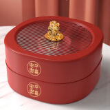 餐将军糖果盒客厅干果盘分格零食盘订婚干果盒水果盘带盖零食盒点心盒 干果盒【招财猫-红色双层】