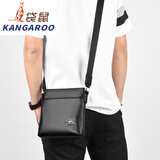 袋鼠【人气旗舰】男士头层牛皮单肩斜挎包男包出差商务潮流 黑色小号