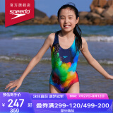 速比涛（Speedo）经典竞速抗氯柔软贴合时尚女童连体泳衣 807386C278  海蓝/蓝 32