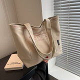 酷达妮帆布包女新款手提包时尚外出大容量大学生通勤包手提袋子 米色