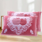 沐凡（mufan）纯棉枕巾一对装 加大加厚柔软透气全棉成人枕头巾 网格苹果豆沙色一对