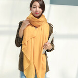珥妃秋冬围巾女冬季披肩韩版棉麻围巾两用长款围脖纯色亚麻披肩两用韩版百搭 姜黄色 200*145