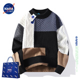 NASALIKE官方潮牌毛衣男春秋季毛衫撞色加厚保暖针织衫冬装打底内搭毛线衣 黑色 L  推荐110-130斤