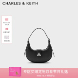 CHARLES&KEITH三角扣新月包腋下包单肩包包女包生日礼物女CK2-50271205 Noir黑色 S