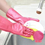 日本进口家务清洁手套洗衣手套 加绒加厚加长厨房洗碗耐用薄手套 B款红（中号）薄款