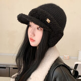 纳斯迪伦鲨鱼帽子女秋冬季钻标兔毛护耳鸭舌毛线帽骑行冬天户外保暖棉针织帽