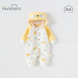 欢喜小熊婴儿连体衣冬季夹棉宝宝纯棉连帽哈衣外出爬服新生儿秋冬款衣服