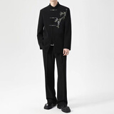 GOKU中国风刺绣西装套装男士订婚结婚西服中山装礼服青少年新中式唐装 西服+裤子 XL 建议110-140斤