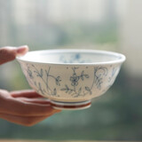 和风四季景德镇日式釉下彩家用餐具餐厅陶瓷饭碗面碗汤碗圆盘碗碟组合套装 花蔓草5.5英寸反口碗（450ml)