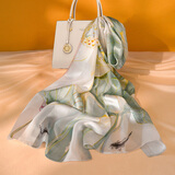 杭丝府真丝桑蚕丝中国风丝巾披肩外搭送妈妈长辈生日礼物女生礼物绿荷