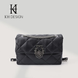 KH Design明治轻奢女包时尚菱格链条早春新款大容量包轻奢斜挎单肩包 黑色