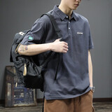 潮天士美式复古刺绣翻领polo衫短袖男百搭高级感纯棉体恤夏半袖打底上衣 深灰色 2XL【160-180斤】