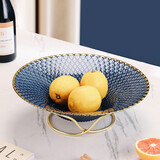 格娜斯水果盘客厅创意家用茶几摆件零食糖果盘高档欧式玻璃果盆轻奢风 孔雀蓝 鳞甲款【不含架子】