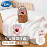 迪士尼（Disney）加大款毛巾浴巾2件套家用四季款酒店婴儿童柔软亲肤速干吸水洗澡不掉毛大裹巾 草莓熊白